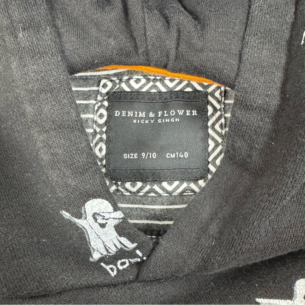 Denim & Flower Black Hoodie with Ghosts and “Boo” ~ 9/10 - Picture 4 of 11